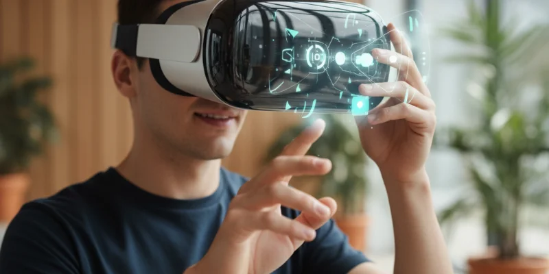 デバイスを手に持ち、実際に使用している様子を写した写真。周囲の環境はぼかし、デバイスに焦点が当たるようにする。