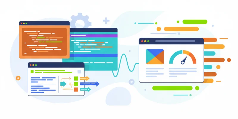 エディタでRustコードを書き、ターミナルでコマンドを実行している様子をイラストで表現。快適な開発環境を示唆する、明るく親しみやすい雰囲気のイラスト。