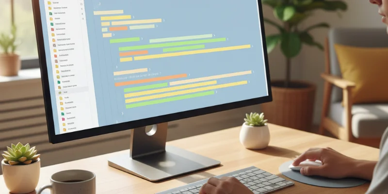 Visual Studio Codeの起動画面、またはコード編集画面。明るいトーンで、親しみやすい印象の画像。